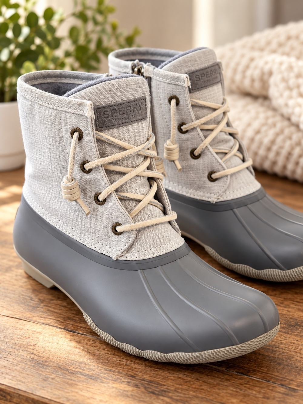 Sperry Saltwater Duck Boots Women’s 8.5 Gray Waterproof Rain Boots Side Zip